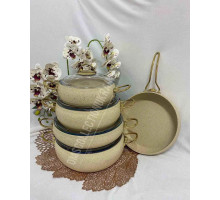 Набір посуду з антипригарним покриттям з 9 предметів слонова кістка Туреччина OMS 3024-Ivory