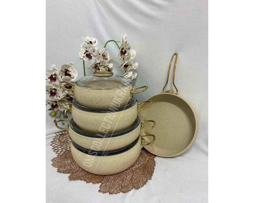 Набор посуды с антипригарным покрытием из 9 предметов слоновая кость Турция OMS 3024-Ivory