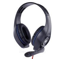 Навушники з мікрофоном ігрові, регулятор гучності, 2x3,5 jack, чорний із синім, Gembird GHS-05-B