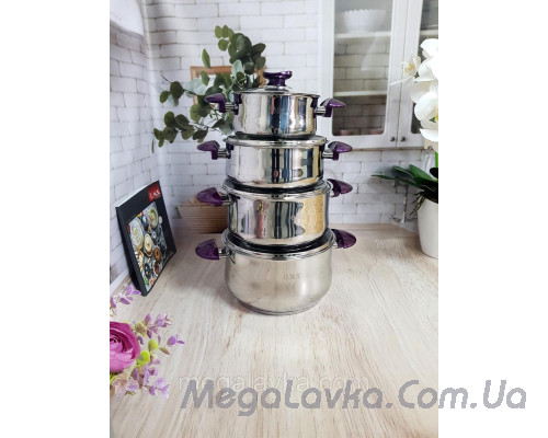 Набір кухонного посуду з нержавіючої сталі з 8 предметів, (Туреччина), OMS 1036-Purple