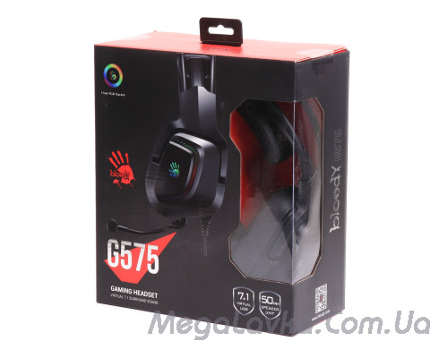 Ігрові навушники з мікрофоном, Hi Fi, 7.1 віртуальний звук, RGB підсвічування, USB, A4Tech G575 Bloody (Black)