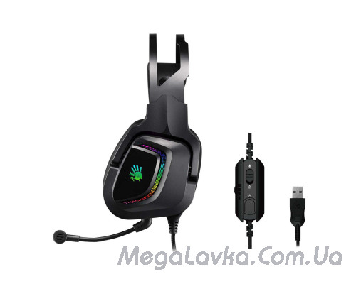 Ігрові навушники з мікрофоном, Hi Fi, 7.1 віртуальний звук, RGB підсвічування, USB, A4Tech G570 Bloody (Black)