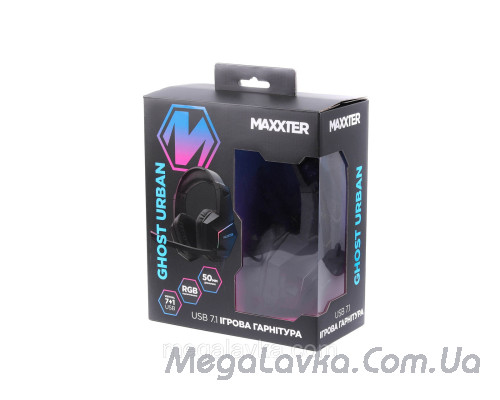 Гарнітура ігрова, USB, 7.1, RGB підсвічування, чорний колір Maxxter Ghost Urban