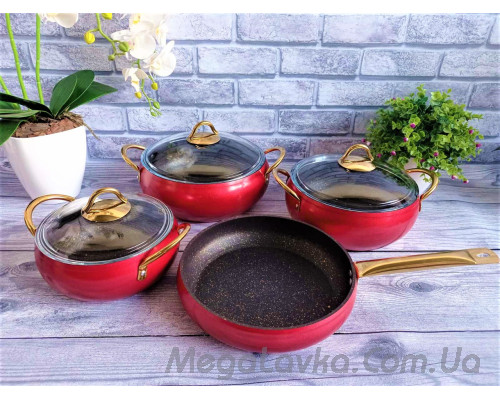Набор кухонной посуды из 7 предметов с антипригарным покрытием Турция OMS 3039-Red