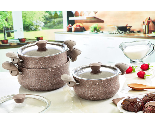 Набір посуду з антипригарним покриттям з 6-ти предметів коричневий Туреччина OMS 3027-Brown