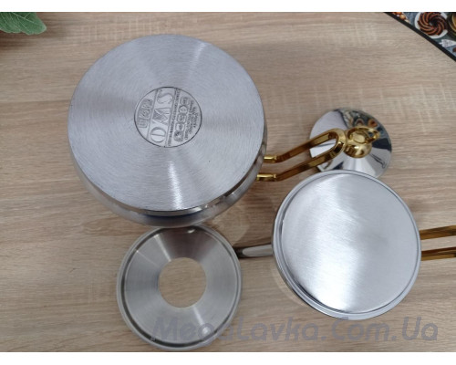 Двох'ярусний чайник з нержавіючої сталі 0,5 / 1,25 л ручки золото Туреччина OMS 8075-M-Gold