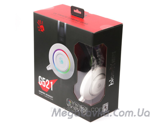 Ігрові навушники з мікрофоном, Hi Fi, 7.1 віртуальний звук, підсвічування 7 кольорів, USB A4Tech G521 Bloody (White)