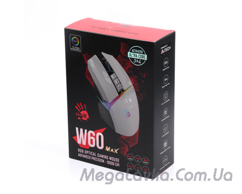 Миша ігрова Bloody Activated, RGB, 10000 CPI, 50M натискань, біла + чорна, A4Tech W60 Max Bloody (Panda White)