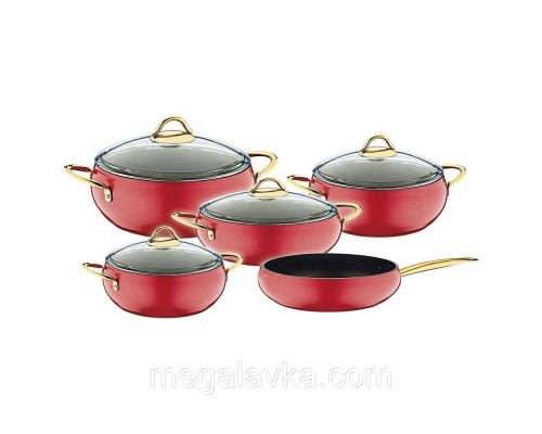Набір кухонного посуду з антипригарним покриттям з 9 предметів (Туреччина), OMS 3040-Red