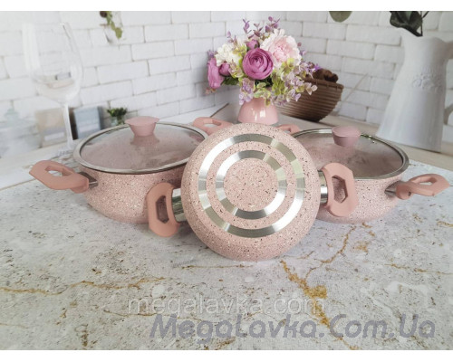 Набір посуду з антипригарним покриттям із 6-ти предметів (Туреччина) OMS 3027-Pink
