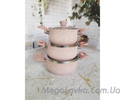 Набір посуду з антипригарним покриттям із 6-ти предметів (Туреччина) OMS 3027-Pink