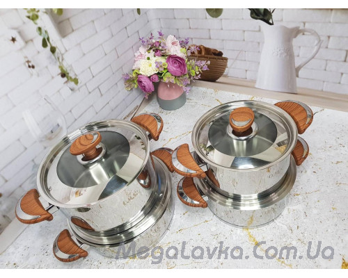 Набір кухонного посуду з нержавіючої сталі 8 предметів Туреччина OMS 1076-Brown