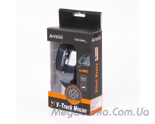 Мышь проводная бесшумная USB, 1000dpi, Silent Click, small package A4Tech N-500FS