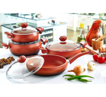 Набір посуду з антипригарним покриттям з 7-ми предметів червоний Туреччина OMS 3017-Red