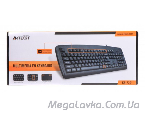 Клавиатура A4Tech KB-720 USB (Black), Normal K/B, Black