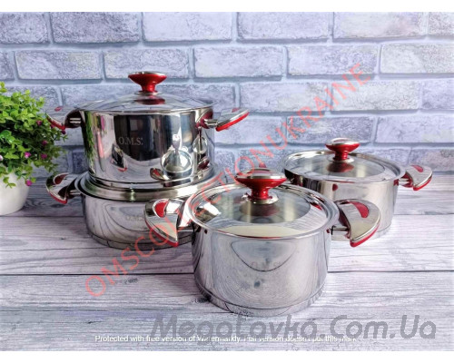 Набір посуду з нержавіючої сталі 8 предмета Туреччина OMS 1031-Red