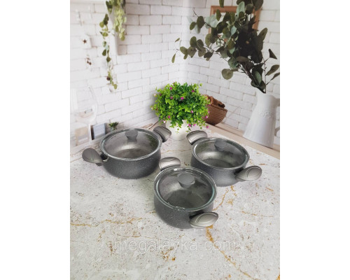Набор посуды с антипригарным покрытием из 6-ти предметов (Турция) OMS 3027-Grey