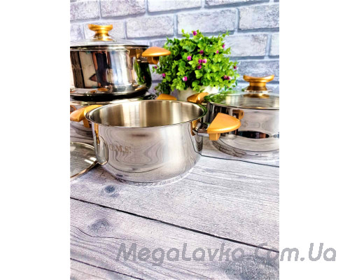 Набір кухонного посуду з нержавіючої сталі 8 предметів золото Туреччина OMS 1036 Gold