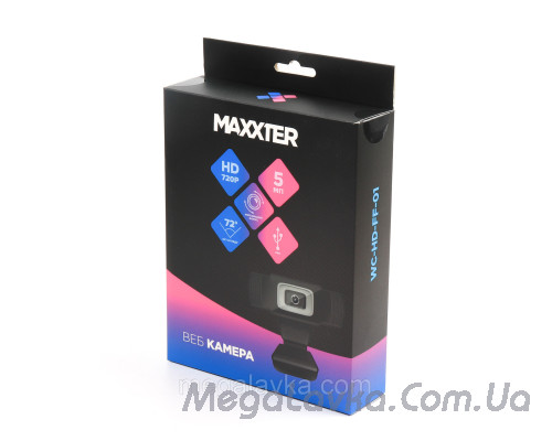 Веб-камера USB 2.0, HD 1280x720, Fixed-Focus, чорний колір Maxxter WC-HD-FF-01