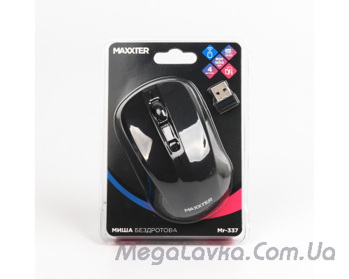 Мышь беспроводная, USB, черная Maxxter Mr-337