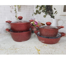 Набір посуду з антипригарним покриттям з 8 предметів (Туреччина), OMS 3006.01.11-Red