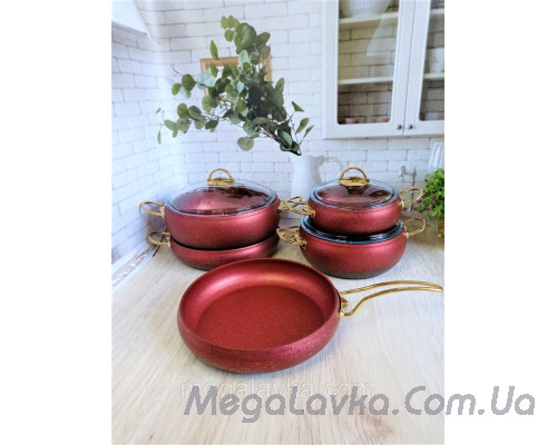 Набір посуду з антипригарним покриттям із 9-ти предметів (Туреччина) OMS 3024-Red