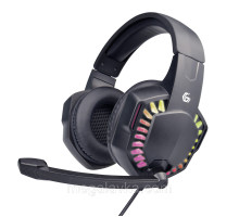 Навушники з мікрофоном, ігрові з підсвічуванням, регулятор гучності, чорний колір, Gembird GHS-06