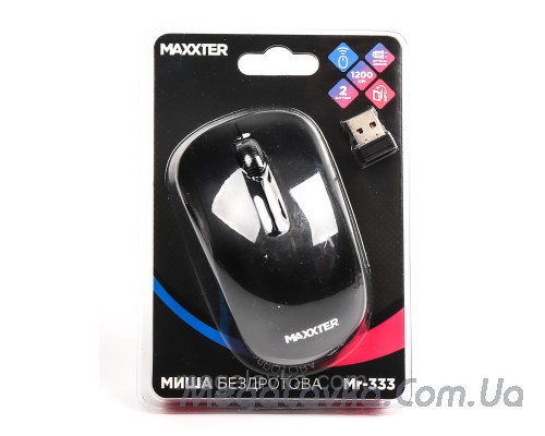Мышь беспроводная, USB, черная Maxxter Mr-333