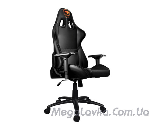 Крісло геймерське, дихаюча екошкіра, сталевий каркас, чорний + помаранчевий Cougar Armor Black