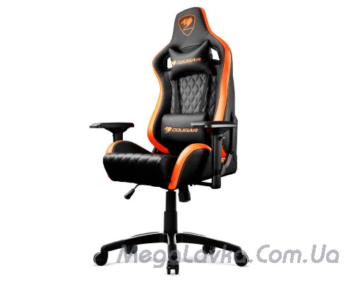 Кресло геймерское, дышащая экокожа, стальной каркас, черный+оранжевый Cougar Armor S