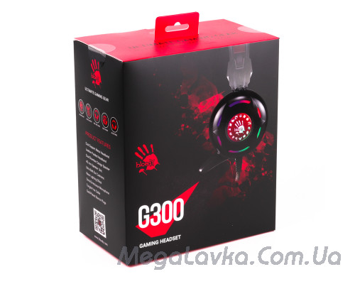 Наушники игровые с микрофоном, неоновая подсветка, USB, A4Tech G300 Bloody (Black+Red)
